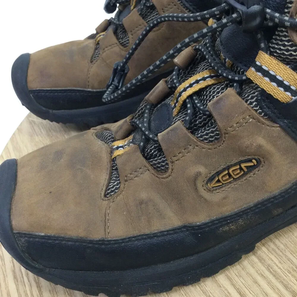 KEEN Youth Targhee Mid Waterproof Hiking Boots Leather Golden Brown Size 3